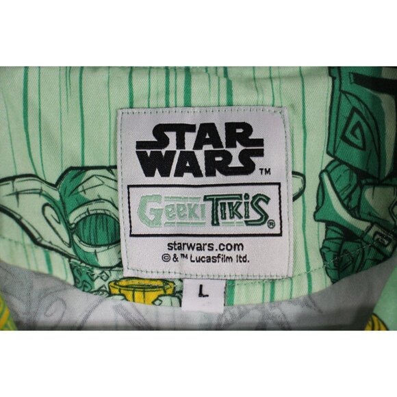 Geeki Tikis Mens Large Mandalorian Baby Yoda Aloha Button Up Hawaiian Shirt K575 - Picture 5 of 7